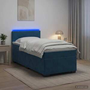 Imagine vidaXL Pat box spring cu saltea și LED albastru 90 x 190 cm Catifea