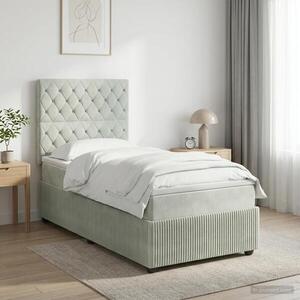 Imagine vidaXL Pat boxspring cu saltea Gri deschis 100 x 200 cm Catifea