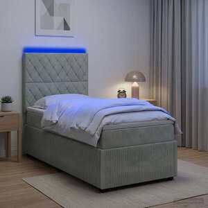 Imagine vidaXL Pat cu arcuri cu saltea cu led Gri deschis 100 x 200 cm Catifea
