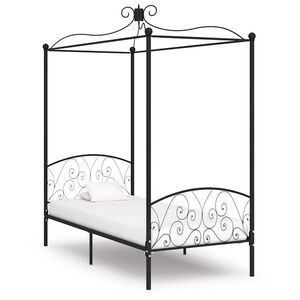 Imagine vidaXL Cadru de pat cu baldachin, negru, 100 x 200 cm, metal