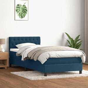 Imagine vidaXL Pat box spring cu saltea, albastru închis, 80x210 cm, catifea