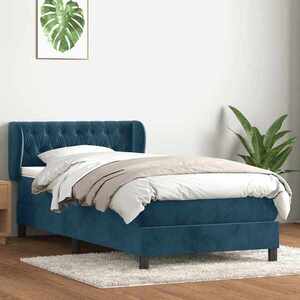 Imagine vidaXL Pat box spring cu saltea, albastru închis, 80x210 cm, catifea