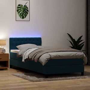 Imagine vidaXL Pat cu arcuri cu saltea și LED, albastru închis, 80x210 cm, catifea