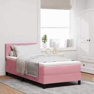 Imagine vidaXL Pat cu arcuri cu headboard Roz 90 x 190 cm Catifea