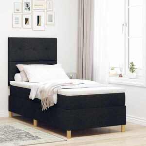 Imagine vidaXL Pat cu arcuri cu headboard Negru 100 x 200 cm țesătură