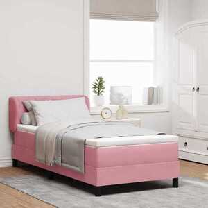 Imagine vidaXL Pat cu arcuri cu headboard Roz 90 x 190 cm Catifea