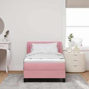 Imagine vidaXL Pat cu arcuri cu headboard Roz 90 x 200 cm Catifea