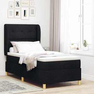 Imagine vidaXL Pat cu arcuri cu headboard Manual Negru 200 x 100 cm țesătură