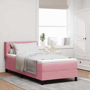 Imagine vidaXL Pat cu arcuri cu headboard Manual Roz 200 x 90 cm Catifea