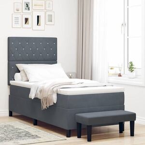 Imagine vidaXL Pat cu arcuri cu headboard Gri închis 200 x 100 cm Catifea