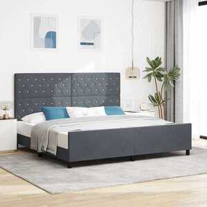 Imagine vidaXL Pat cu arcuri cu headboard Gri închis 200 x 200 cm Catifea