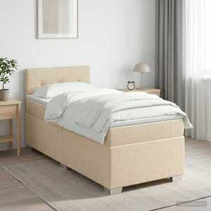 Imagine vidaXL Pat boxspring cu saltea cu headboard Crem 90 x 190 cm Țesătură