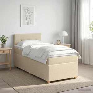 Imagine vidaXL Pat boxspring cu saltea cu headboard Crem 90 x 190 cm Țesătură