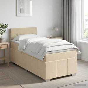 Imagine vidaXL Pat boxspring cu saltea cu headboard Crem 90 x 200 cm Țesătură