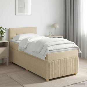 Imagine vidaXL Pat boxspring cu saltea cu headboard Crem 90 x 200 cm Țesătură