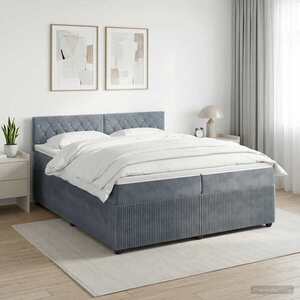 Imagine vidaXL Pat boxspring cu saltea Gri închis 200 x 200 cm Catifea