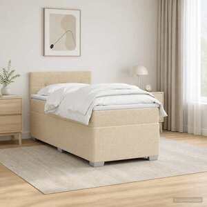 Imagine vidaXL Pat box spring cu saltea și LED Crem 90 x 190 cm Țesătură