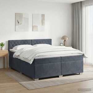 Imagine vidaXL Pat box spring cu saltea și LED Gri închis 200 x 200 cm Catifea
