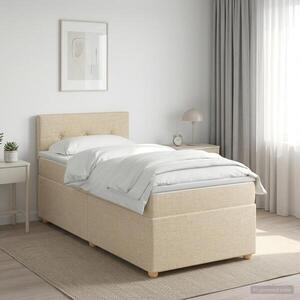 Imagine vidaXL Pat boxspring cu saltea cu benzi LED Crem 90 x 190 cm Țesătură