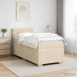 Imagine vidaXL Pat boxspring cu saltea cu benzi LED Crem 90 x 200 cm Țesătură