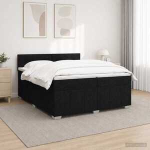 Imagine vidaXL Pat boxspring cu saltea Negru 200 x 200 cm Țesătură