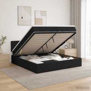 Imagine vidaXL Pat ottoman cu saltea cu headboard Negru 200 x 200 cm Țesătură