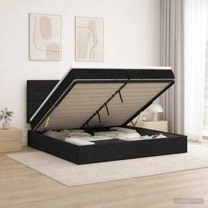 Imagine vidaXL Pat ottoman cu saltea cu headboard Negru 200 x 200 cm Țesătură