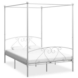 Imagine vidaXL Cadru de pat cu baldachin, alb, 160 x 200 cm, metal