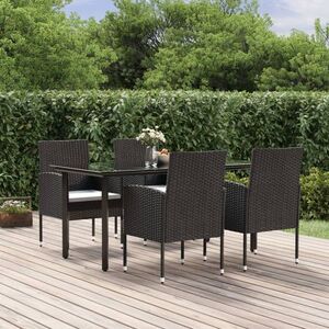 Imagine vidaXL Set mobilier de grădină cu perne, 5 piese, negru, poliratan