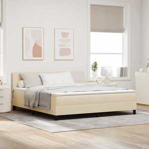 Imagine vidaXL Pat cu arcuri cu pernă cu headboard Crem 180 x 200 cm țesătură