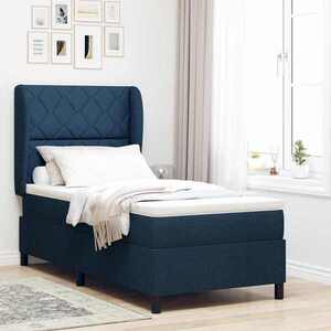 Imagine vidaXL Pat cu arcuri cu headboard albastru 90 x 190 cm țesătură