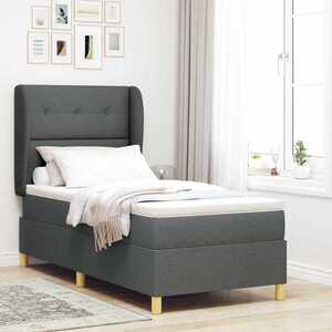 Imagine vidaXL Pat cu arcuri cu headboard Gri închis 200 x 100 cm țesătură