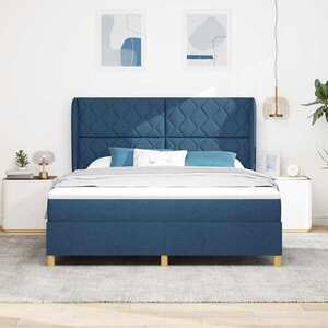 Imagine vidaXL Pat cu arcuri cu pernă Manual albastru 200 x 180 cm țesătură