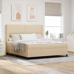 Imagine vidaXL Pat cu arcuri cu pernă cu headboard Crem 200 x 180 cm țesătură