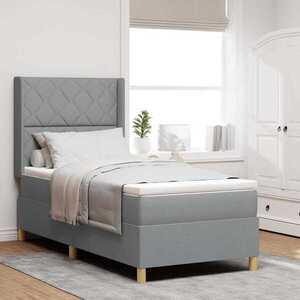 Imagine vidaXL Pat cu arcuri cu headboard Gri deschis 90 x 190 cm țesătură