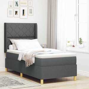 Imagine vidaXL Pat cu arcuri cu headboard Gri închis 90 x 200 cm țesătură