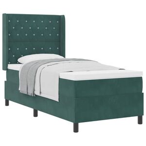 Imagine vidaXL Pat cu arcuri cu saltea Verde închis 90 x 190 cm Catifea