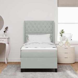 Imagine vidaXL Pat cu arcuri cu saltea Gri deschis 90 x 200 cm Catifea