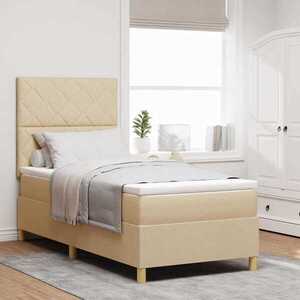 Imagine vidaXL Pat cu arc LED cu headboard Crem 90 x 190 cm țesătură