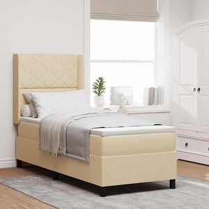 Imagine vidaXL Pat cu arc LED cu headboard Crem 90 x 190 cm țesătură