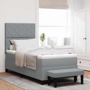 Imagine vidaXL Pat cu arcuri cu headboard Gri deschis 90 x 200 cm țesătură