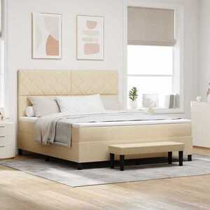 Imagine vidaXL Pat cu arcuri cu headboard Crem 180 x 200 cm țesătură