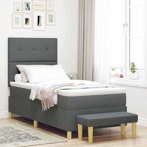 Imagine vidaXL Pat cu arcuri cu headboard Gri închis 200 x 100 cm țesătură