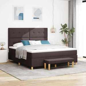 Imagine vidaXL Pat cu arcuri cu headboard Maro închis 200 x 180 cm țesătură