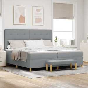 Imagine vidaXL Pat cu arcuri cu headboard Gri deschis 200 x 200 cm țesătură