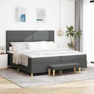 Imagine vidaXL Pat cu arcuri cu headboard Gri închis 200 x 200 cm țesătură