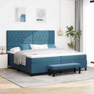 Imagine vidaXL Pat cu arcuri cu saltea Albastru închis 200 x 200 cm Catifea