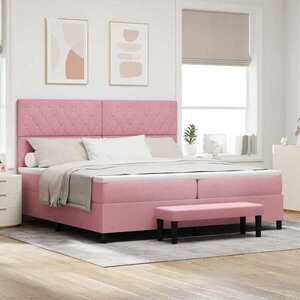 Imagine vidaXL Pat cu arcuri cu saltea cu headboard Roz 200 x 200 cm Catifea