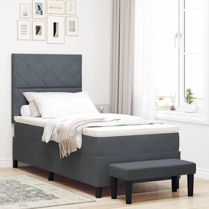 Imagine vidaXL Pat cu arcuri cu headboard Gri închis 190 x 90 cm Catifea