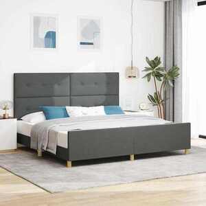 Imagine vidaXL Cadru de pat cu headboard Gri închis 200 x 200 cm țesătură